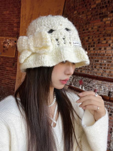 Korean Style Handmade Flower Crocheted Knitted Fisherman Hat Childrens Cute Wild Face-Looking Small Wool Knitted Bucket Hat Fall and Winter