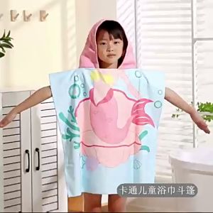 เสื้อคลุมผ้าขนหนูอาบน้ําสําหรับเด็ก เสื้อคลุมอาบน้ําสําหรับเด็กวัยหัดเดิน พิมพ์การ์ตูนแห้งเร็วนุ่ม ผ้าขนหนูอาบน้ํามีฮู้ดไมโครไฟเบอร์