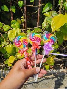 PERMEN LOLIPOP PELANGI BULAT UKURAN 45 CM PITA