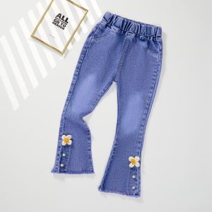 Girls Jeans Spring Autumn New Style Casual Elastic Flared Pants Small Girls Casual Long Trousers Childrens Clothing Kids Clothes