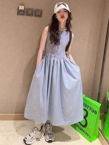 Girls Summer Casual Dress Fashionable Patchwork Long Skirt Elegant Style Vest Dress Childrens Clothing Korean Version Midi Dress