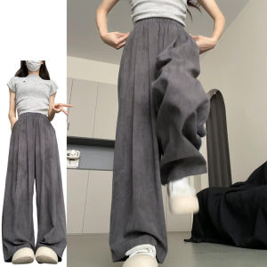 กางเกงลําลองเอวสูงสีดําและสีเทาสําหรับผู้หญิงที่มีผ้าไหมน้ําแข็งสไตล์เซนพิมพ์ย้อมวัสดุโพลีเอสเตอร์เหมาะสําหรับฤดูร้อน