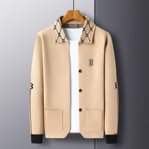 Luxury Quality Mens Knitted Cardigan Pocket Letter Embroid Lapel Long Sleeve Coat winter Versatile Fashion Trend Menswear Top