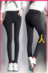 Pencil Thin Womens Pants Oversized Leggings Female Outer Wear Pants Denim Stretch Fleece Spring Autumn and Winter Plus Size Ladies Tight