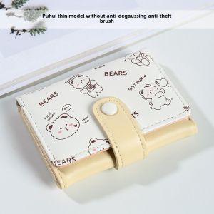 Cute Bear Short Wallet Womens Coin Purse Two-In-One Money Bag Card Holder Youth Fashion Synthetic Leather Vertical PU Leather