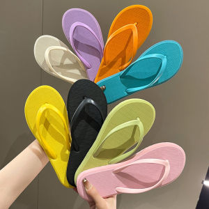Elegant Anti-Slip Simple Womens Summer New Outdoor Sandals Pure Color Between-Toe Beach Coast Casual Flip Flops PVC Fiber
