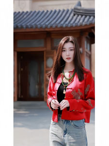 New Chinese Style Red National Trend Womens Shirt Jacket Loose Slimming Small Size Spring Fashionable Retro Print Blouse