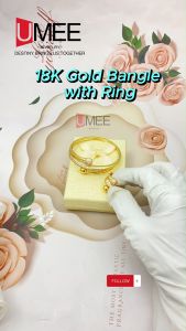 18K Gold Plated Bangle w/Ring 2in1 Set Jewelry Accessories For Women