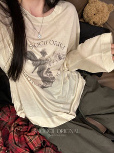 Loose Womens Long Sleeve T-Shirt Qian Meixi Mulberry Silk Lyocell Angel Print Letter Bottom Shirt Sun Protection Top