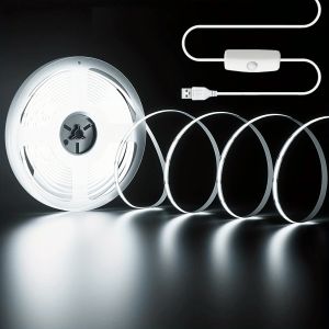 Flexible COB LED Lights Strip with Button Switch USB High Brightness Adhesive Cuttable LED Tape Lamp for Cabinet TV Wall Decor