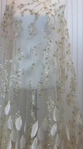 Exquisite High-end Beaded Lace Fabric Luxury Feather Pattern Bridal Classic Tulle Handmade Beads Lace Fabric for Women Dress Sew