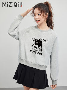 Loose Fit round Neck Hoodless Sweatshirt Womens Short Style Pullover Grey Color Spring Autumn New Arrival Small Size Top