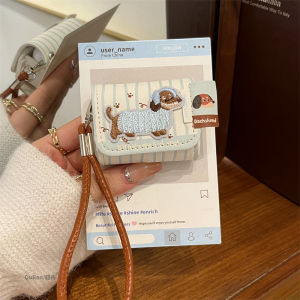 Trendy Blue Striped Embroidery Airpods Case Sausage Dog Pattern Bluetooth Earphone Protective Cover for  AirPods 1/2/3 pro