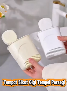 Tempat Sikat Gigi Tempel Persegi / Toothbrush Organizer / Wadah Odol Gantung Tanpa Paku Serbaguna