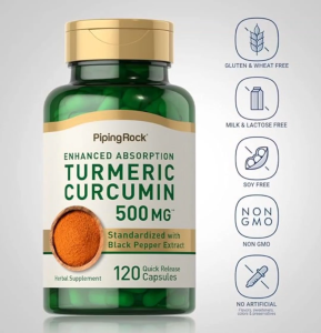 สารสกัด ขมิ้นชัน Standardized Turmeric Curcumin 500 mg 120 Capsules Pipingrock พริกไทยดำ Black Pepper