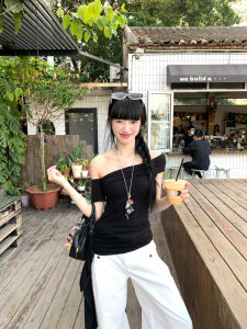 Áo Thun Nữ Màu Đen Gợi Cảm Mùa Hè Áo Chui Đầu Cổ Chữ V Dài Tay Ôm Vừa Vặn Họa Tiết Đơn Giản Thời Trang Công Sở