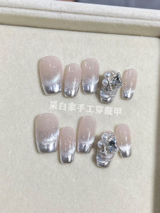 Handmade Gradient Cats Eye Crystal Wearable Nails Short T Cool High End 2023 New Design Pregnant Women Safe Nail Tips