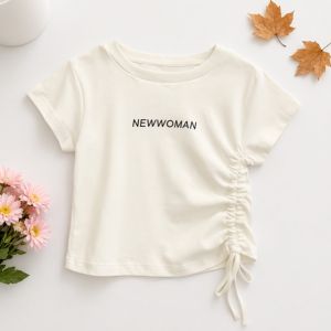 Cotton Drawstring Sweet Casual Girls Short Sleeve T-Shirt