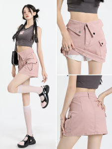 Váy Mini Denim Cạp Cao Màu Hồng Cho Nữ Mùa Thu Váy Ngắn Có Lớp Lót Bên Trong Váy Chữ A Váy Ngắn Váy Ngắn