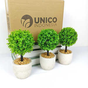 Tanaman Hias Pot Bunga Bonsai Plastik Daun Bulat Artificial Ornamen Dekorasi Rumah COD PBP199