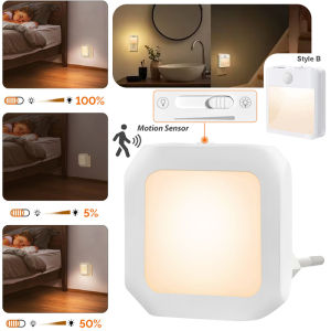 Mini LED Night Lights Plug-in Motion Sensor Light Dimmable Energy Saving Square Lamp for Under Cabinet Kitchen Living Room Aisle