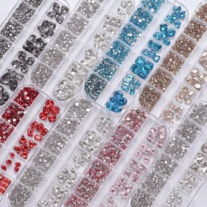 12Grids 3D Multi-Shapes Nail Art Rhinestones 8Colors Mixed RoundOvalSquareHeartButterfly Diamond Nail Charms DIY Nails Parts