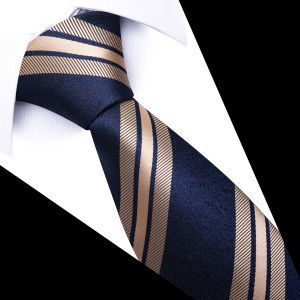 Newest Style 8 cm Necktie Man Blue Golden Striped Wedding Accessories Performance Tie Men Necktie Gravatas Fit Business
