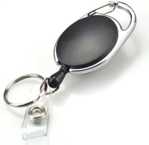 BLACK Carabiner Style Retractable Reel. Ideal For Holding A Key ID Badge Holder Proximity Card. Sold Individually