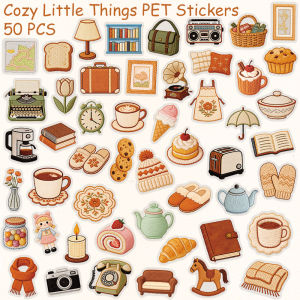 50pcs Cozy Little Things Transparent PET Stickers Decals For Phone Laptop Notebook Suitcase DIY Aesthetic Waterproof Stickers