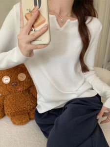 Trendy Womens Long Sleeve V-Neck Knitted Sweater Soft Pure Color Base Layer Shirt Commute Style Regular Fit Autumn Winter Wear