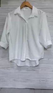 KEMEJA WANITA LEHER V-NECK LENGAN RUFFLE BALON PREMIUM / BLOUSE CRINKLE AIRFLOW LENGAN 3/4 STYLE KOREA