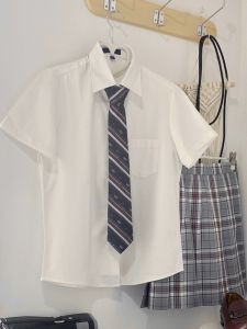 Áo Sơ Mi Nữ Tay Ngắn Màu Trắng Cơ Bản Mùa Xuân Hè Phong Cách Học Sinh Chất Liệu Viscose Cổ Đứng Nút Trang Trí Túi