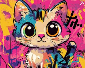 KAYOU | Paint By Numbers Colorful Graffiti Cute Cat Painting By Numbers on Canvas Coloring By Number for Adults Paint Digital Art Decor