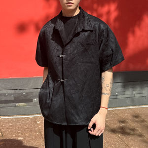 Loose Fit Short Sleeve Mens Shirt Summer Wedding Chinese Style Texture White Half Sleeve Jacket Youth Casual Fashion