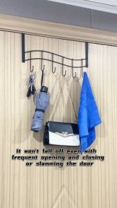 Over The Door Hooks with 7 Hooks No Drill Metal Coat Rack Door Mount Organizer for Coats Hats Bags & Towels Ideal for Bedroom Bathroom & Entryway