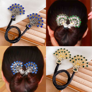 Womens Bun Styling Tool Rhinestone Peacock Hair Twist Headband
