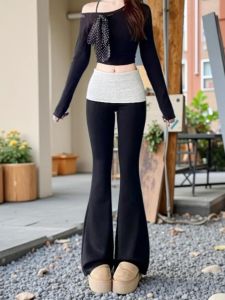 American Splice Micro Flared Pants Womens Casual Versatile Slimming Horse Hoof Pants Spring 2025 New Design Sensation