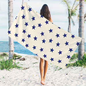 Cream Navy Star Dot Quick Drying Microfiber Beach Towel Lightweight for Swimming Camping Yoga - Bath Towel