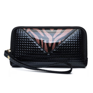 Womens Zipper Wallet Luxury Patent Leather Mobile Phone Clutch Bag Simple Small Bag Leopard Pattern Horizontal Shape Long Wallet