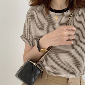 HUOLISI | Contrast Stripe T-shirt Loose Short Sleeve Female Summer Slim Fit