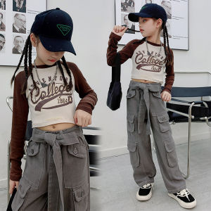 Rolanko Kids Girls Grey Jogger Sport Pants Children Bottom Loose Trousers Fashion Korean Style School Students Casual Wear