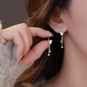 (Bebas beli 2 dapat bonus) COD A155 Anting kupu juntai Warna sliver mewat titanium wanita Korea