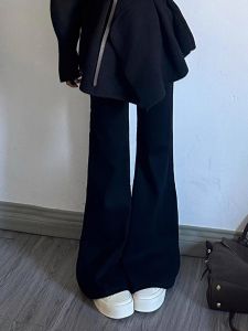 XUECAIQI | Irregular Black Notch Lapel Top with High Waist Flared Pants Set