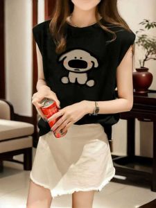 เสื้อกั๊กแขนกุดสไตล์ย้อนยุคสไตล์อเมริกันสำหรับฤดูร้อน ทรงหลวม ไซส์ใหญ่ ลายการ์ตูน สำหรับผู้หญิง เสื้อชั้นใน เสื้อตัวบน เทรนด์ใหม่