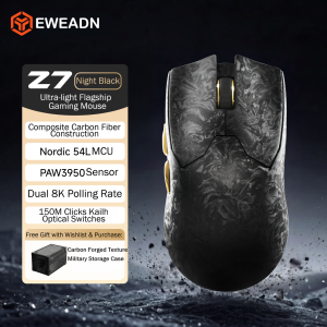 EWEADN | EWEADN Z7 Carbon Fiber Dual 8K Wireless Gaming Mouse PAW3950 52g Ultra Lightweight Nordic 54L Ergonomic Mid-Sized for FPS PC Esp