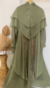 Gamis Set Syari Mat Ceruty Babydoll Variasi Renda Layer Depan / Gamis Syari Busui Friendly