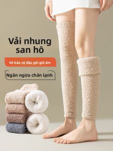 JINGCHI | Tất ống dài lót lông cừu dày dặn cho nữ mùa đông ấm áp bảo vệ đầu gối và cơ thể trên đầu gối bằng polyester và lycra
