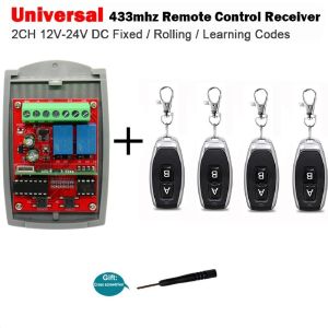 Universal 2 Channel 12V-24V Garage Door Receiver 433MHz Switch Transmitter Command Gate Door Opener 433.92MHz Fixed Rolling Code