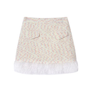 SEENFAAN | SEENFAAN Winter 2024 Short Skirt Texture Splicing Plush Set Women Cute Spunky Small Fragrance Style Polyester Wool Nylon