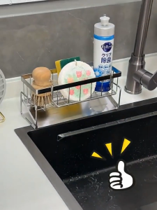 NINI Stainless Steel Drain Rack | Cleaning Supplies Organizer  | Bathroom Countertop Drain Rack | Sponge & Dishcloth Rack | Rustproof Fast Draining